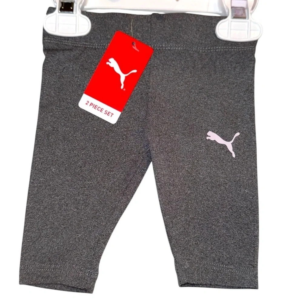 PUMA Baby Girls 2-Piece Outfit Set 0-3M Pink Glitter Logo Top & Capri Leggings - Picture 5 of 9